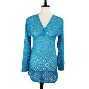 Eshe Paradise Blue Mesh Swim-cover up top/ tunic Size Medium